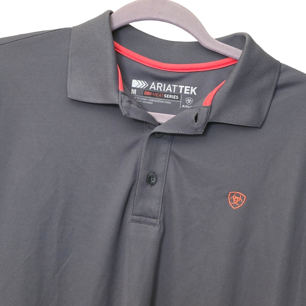 Ariat Mens AriatTEK Heat Series Performance Polo Shirt Gray Orange Medium